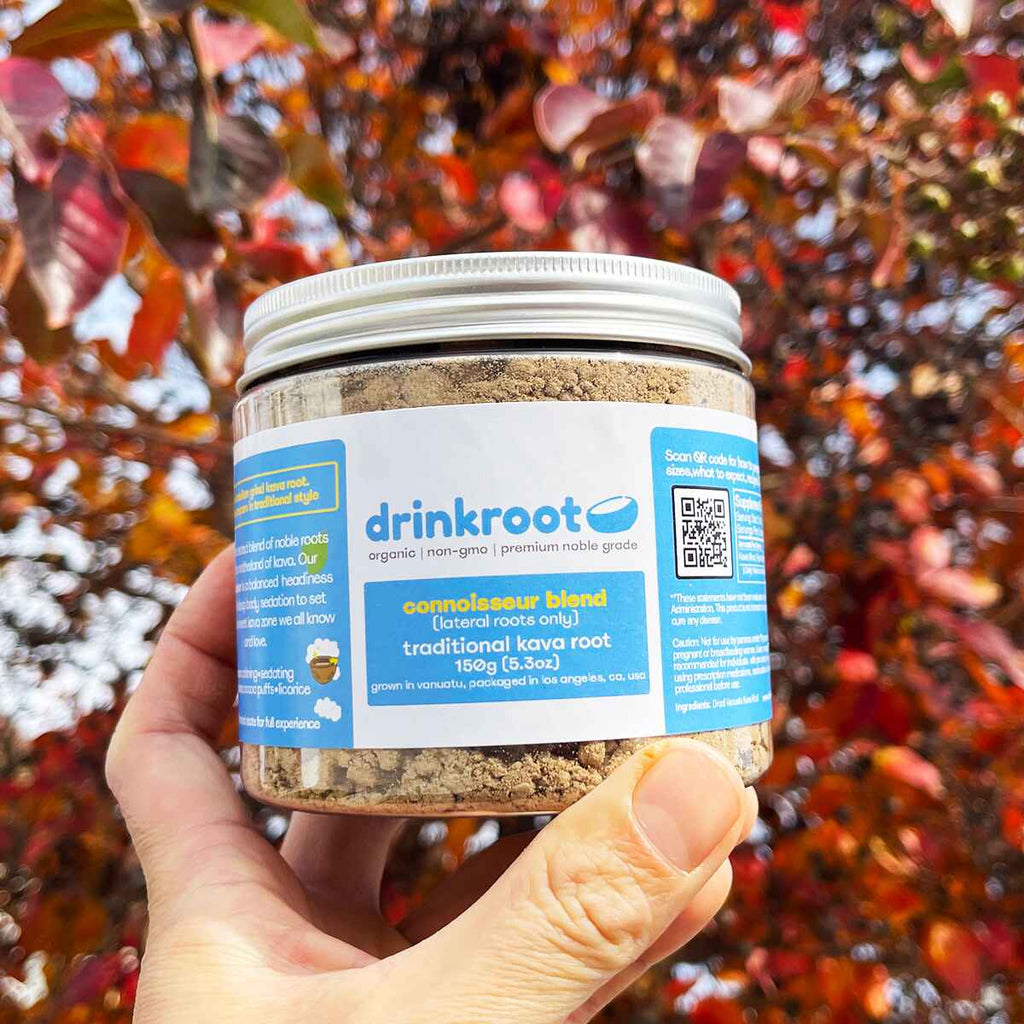 Connoisseur Traditional Lateral Kava jar highlighting deep sedating calm, smooth heaviness, and grounded ease.