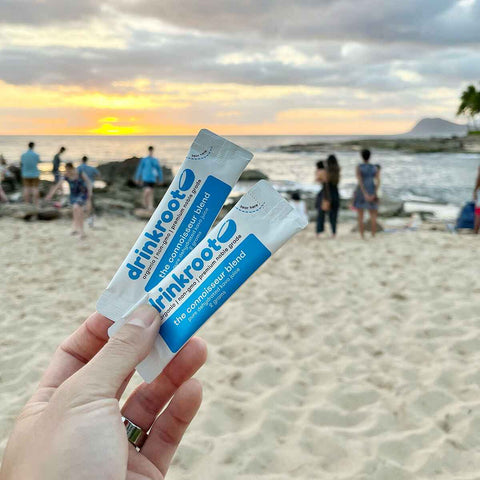 Connoisseur Instant Kava jar with packets designed for travel, ready calm and authentic island relaxation.