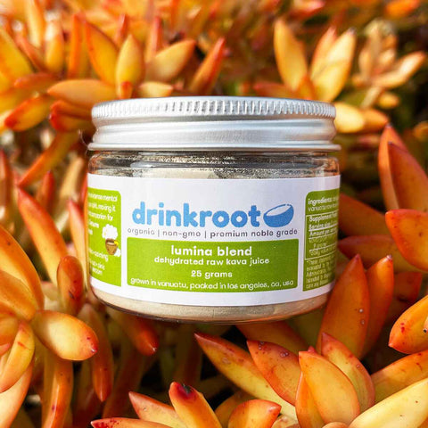 Lumina Instant Kava jar formed for creative flow, light body, and calm reflective focus.